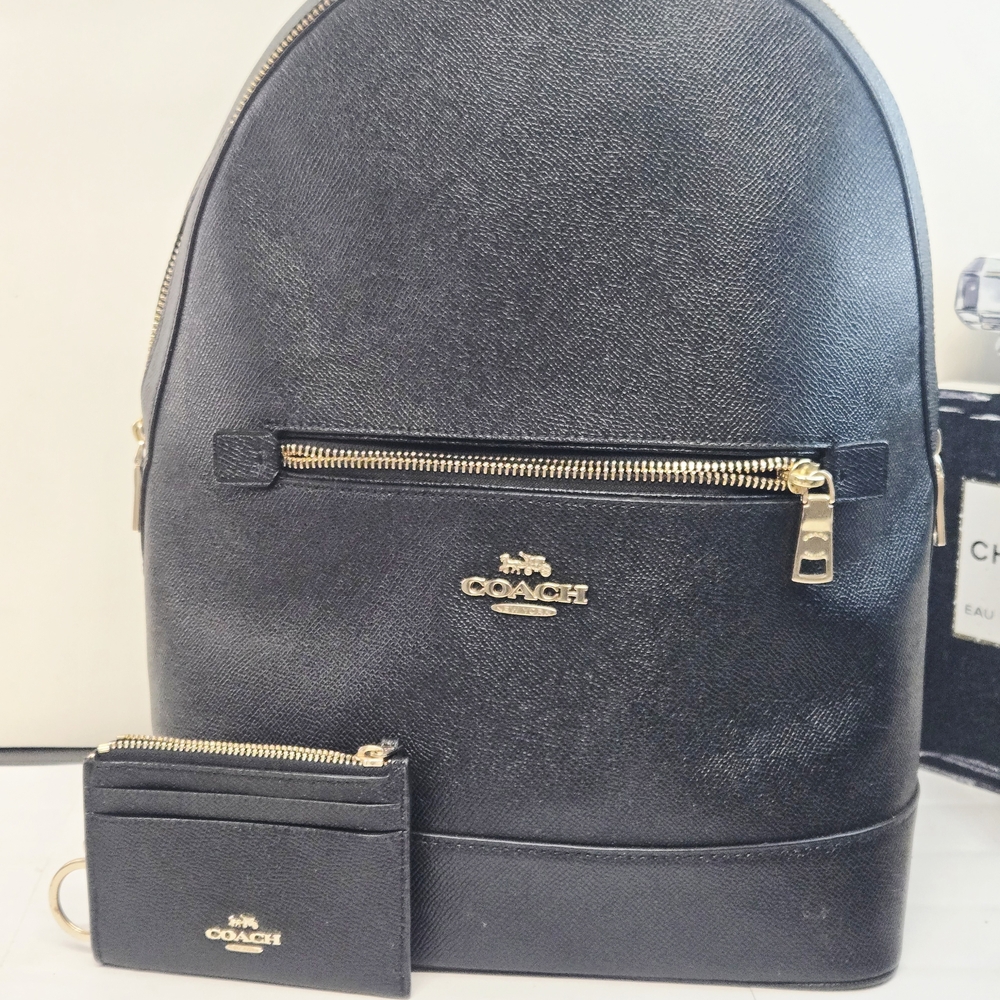 Coach Black Backpack with Gold Accents And Wallet